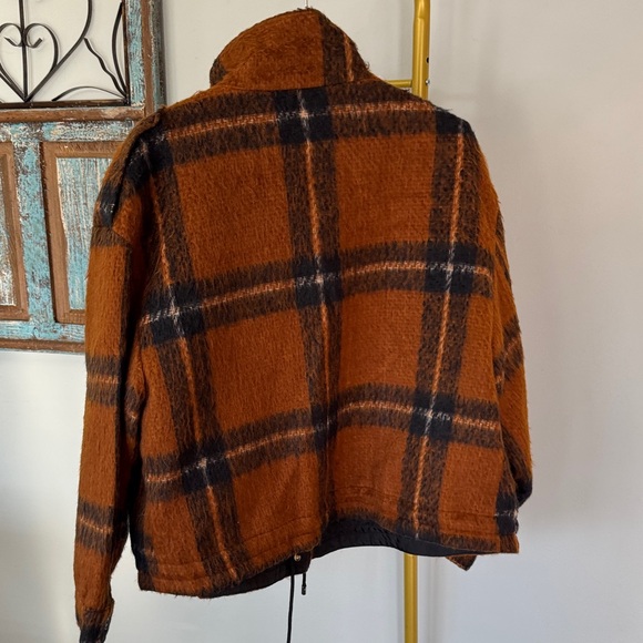 Nine West Burnt Orange & Black Plaid Teddy Jacket shacket EUC XL - Picture 6 of 16